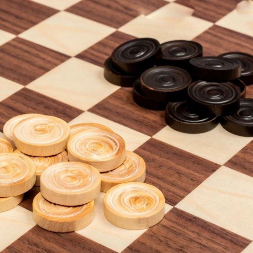 Vintage 24 Dal Negro Wooden Checkers Draughts Pieces 32mm Two-Tone Made in Italy